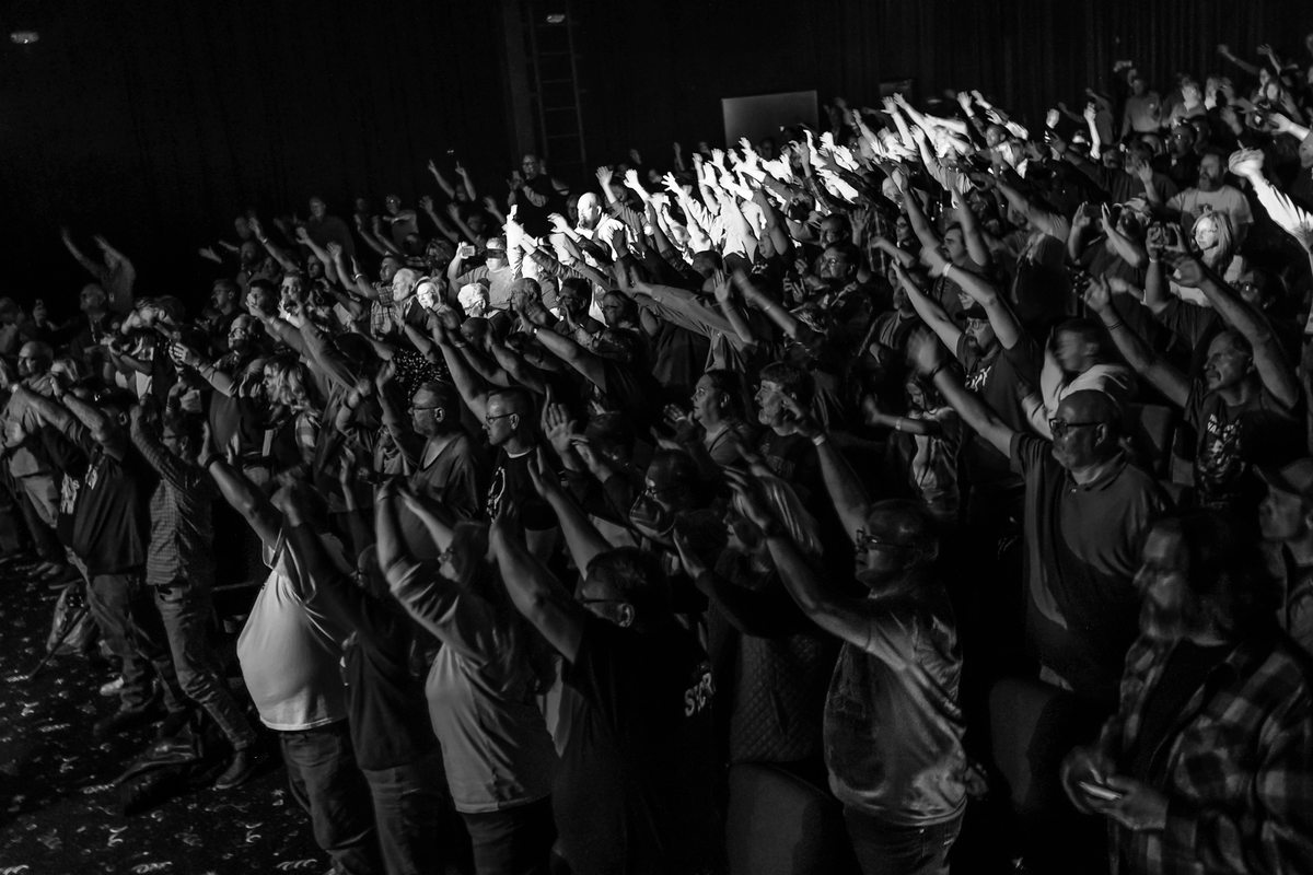 A packed house on its feet at a concert in the 540-seat theater
